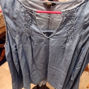 Women's blouse, denim , peek out shoulders